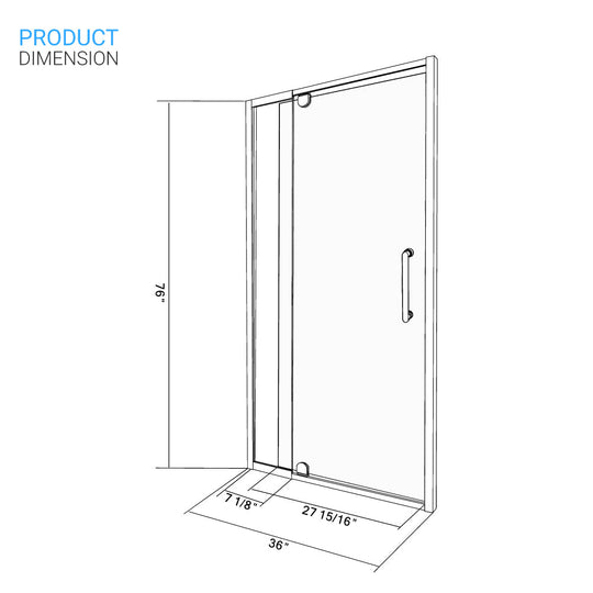 Ivanees 36 In. W X 76 In. H Framed Pivot Glass Shower Door With Soft- Closing Clear Tempered Glass