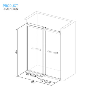 Ivanees Adjustable Semi-Frameless Dual Sliding Glass Bathtub Door with Clear Tempered Glass