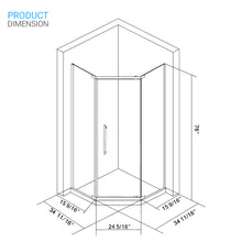 Load image into Gallery viewer, Ivanees 36 In. x 76 In. Neo-Angle Pivot Semi-Frameless Corner Shower Enclosure in Stainless Steel with 8mm Clear Tempered Glass