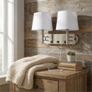 Load image into Gallery viewer, 24"W x 16"H Double Wall Lamp with White Linen Shades – Plated Brushed Nickel Finish - 2 Pack - LEDMyPlace