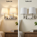 Load image into Gallery viewer, 24"W x 16"H Double Wall Lamp with White Linen Shades – Plated Brushed Nickel Finish - 2 Pack - LEDMyPlace