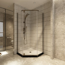 Load image into Gallery viewer, Ivanees 36 In. x 76 In. Neo-Angle Pivot Semi-Frameless Corner Shower Enclosure in Stainless Steel with 8mm Clear Tempered Glass