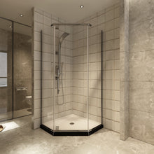 Load image into Gallery viewer, Ivanees 36 In. x 76 In. Neo-Angle Pivot Semi-Frameless Corner Shower Enclosure in Stainless Steel with 8mm Clear Tempered Glass