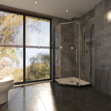 Load image into Gallery viewer, Ivanees 36 In. x 76 In. Neo-Angle Pivot Semi-Frameless Corner Shower Enclosure in Stainless Steel with 8mm Clear Tempered Glass