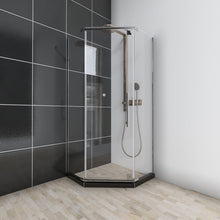Load image into Gallery viewer, Ivanees 36 In. x 76 In. Neo-Angle Pivot Semi-Frameless Corner Shower Enclosure in Stainless Steel with 8mm Clear Tempered Glass