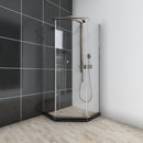 Load image into Gallery viewer, Ivanees 36 In. x 76 In. Neo-Angle Pivot Semi-Frameless Corner Shower Enclosure in Stainless Steel with 8mm Clear Tempered Glass