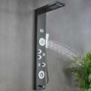Load image into Gallery viewer, 55 in. 6-Jet Stainless Steel Matte Black Shower Panel System w/ Fixed LED Rainfall &amp; Waterfall Showerhead, Temp Display, Tub Spout &amp; Handheld