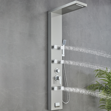 Load image into Gallery viewer, 53 in. 6-Jet Stainless Steel Shower Panel System w/ Fixed Rainfall &amp; Waterfall Shower Head, Tub Spout &amp; Handheld, Jet Massage Feature