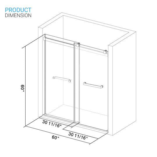 Ivanees Adjustable Semi-Frameless Dual Sliding Glass Bathtub Door with Clear Tempered Glass