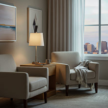 Load image into Gallery viewer, 14" Dia x 24.5"H Modern Table Lamp with White Linen Shade – Brushed Nickel Finish - 4 Pack