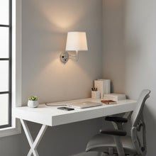 Load image into Gallery viewer, 11″W x 16″H Single Wall Lamp with White Linen Shade – Brushed Nickel Finish - 4 Pack