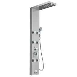 53 in. 6-Jet Stainless Steel Shower Panel System w/ Fixed Rainfall & Waterfall Shower Head, Tub Spout & Handheld, Jet Massage Feature