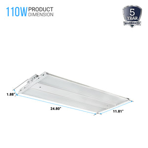 2FT LED Linear High Bay Shop Light, 110W, 5700K, 15000LM, 120-277VAC, 0-10V Dim, UL DLC Listed, Linear Hanging Light for Warehouse Workshops-2 Pack