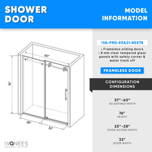 Load image into Gallery viewer, 60 x 76 Inch Frameless Wall to Wall Shower Enclosure with One Fixed Glass &amp; One Sliding Door, Clear Tempered Glass: 8mm, Brushed Nickel Finish - PRO