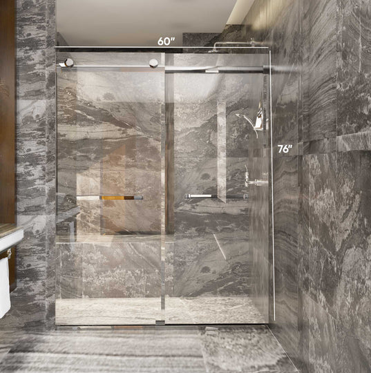 Ivanees Adjustable Semi-Frameless Dual Sliding Glass Bathtub Door with Clear Tempered Glass