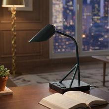 Load image into Gallery viewer, 6.25″W x 16.2″H Black/Blue Table Lamp with E12 Socket, Outlet, and USB Ports - LEDMyPlace