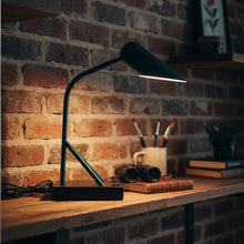 Load image into Gallery viewer, 6.25″W x 16.2″H Black/Blue Table Lamp with E12 Socket, Outlet, and USB Ports - LEDMyPlace