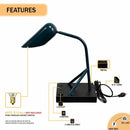 Load image into Gallery viewer, 6.25″W x 16.2″H Black/Blue Table Lamp with E12 Socket, Outlet, and USB Ports - LEDMyPlace
