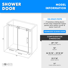 Load image into Gallery viewer, Ivanees 72 In. W X 76 In. H Frameless Single Sliding Glass Shower Door With 3 Glass Panels &amp; 8mm Clear Tempered Glass- Barn Door Style