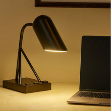 Load image into Gallery viewer, 6.25″W x 16.2″H Black/Blue Table Lamp with E12 Socket, Outlet, and USB Ports