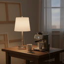 Load image into Gallery viewer, 14" Dia x 24.5"H Modern Table Lamp with White Linen Shade – Brushed Nickel Finish - 4 Pack