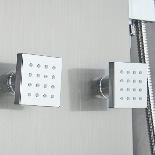 53 in. 6-Jet Stainless Steel Shower Panel System w/ Fixed Rainfall & Waterfall Shower Head, Tub Spout & Handheld, Jet Massage Feature