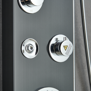 55 in. 6-Jet Stainless Steel Matte Black Shower Panel System w/ Fixed LED Rainfall & Waterfall Showerhead, Temp Display, Tub Spout & Handheld