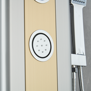 55 in. 4-Jet Stainless Steel Brushed Gold Shower Panel System w/ Fixed Rainfall Shower Head, Tub Spout & Handheld Shower, Jet Massage