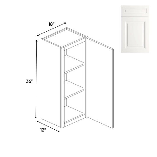 RTA - Atlas Blanco - 36"Height Single Door Wall Cabinets - 18"W x 36"H x 12"D