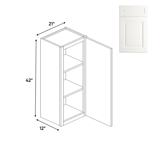 RTA - Atlas Blanco - 42"Height Single Door Wall Cabinets - 21"W x 42"H x 12"D