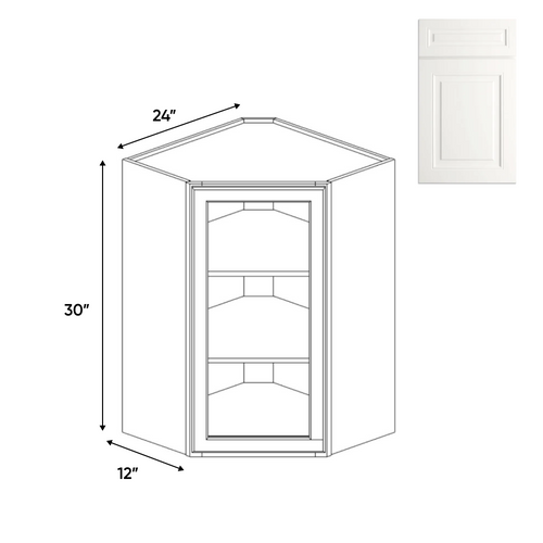 RTA - Atlas Blanco - Diagonal Corner Glass Door Wall Cabinets - 24