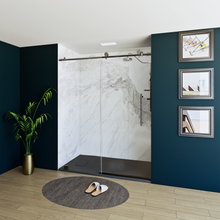 Load image into Gallery viewer, 60&quot; X 76&quot; Armani Grey Alcove Shower Wall Kit - Shower Door / Wall System / Solid Surface Shower Base Tray with Covered Drain