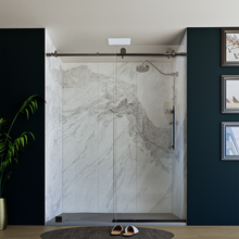 Load image into Gallery viewer, 60&quot; X 76&quot; Armani Grey Alcove Shower Wall Kit - Shower Door / Wall System / Solid Surface Shower Base Tray with Covered Drain