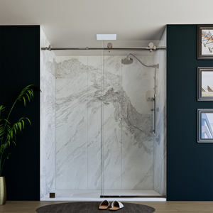60" X 76" Armani Grey Alcove Shower Wall Kit - Shower Door / Wall System / Solid Surface Shower Base Tray with Covered Drain