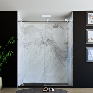 60" X 76" Armani Grey Alcove Shower Wall Kit - Shower Door / Wall System / Solid Surface Shower Base Tray with Covered Drain