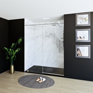 60" X 76" Armani Grey Alcove Shower Wall Kit - Shower Door / Wall System / Solid Surface Shower Base Tray with Covered Drain