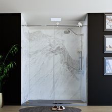 Load image into Gallery viewer, 60&quot; X 76&quot; Armani Grey Alcove Shower Wall Kit - Shower Door / Wall System / Solid Surface Shower Base Tray with Covered Drain