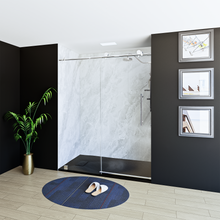 Load image into Gallery viewer, 60&quot; X 76&quot; Armani Grey Alcove Shower Wall Kit - Shower Door / Wall System / Solid Surface Shower Base Tray with Covered Drain