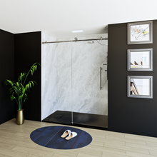 Load image into Gallery viewer, 60&quot; X 76&quot; Armani Grey Alcove Shower Wall Kit - Shower Door / Wall System / Solid Surface Shower Base Tray with Covered Drain
