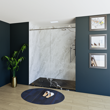 Load image into Gallery viewer, 60&quot; X 76&quot; Armani Grey Alcove Shower Wall Kit - Shower Door / Wall System / Solid Surface Shower Base Tray with Covered Drain