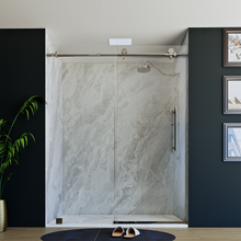 Load image into Gallery viewer, 60&quot; X 76&quot; Armani Grey Alcove Shower Wall Kit - Shower Door / Wall System / Solid Surface Shower Base Tray with Covered Drain