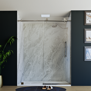 60" X 76" Armani Grey Alcove Shower Wall Kit - Shower Door / Wall System / Solid Surface Shower Base Tray with Covered Drain