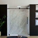 Load image into Gallery viewer, 60&quot; x 76&quot; Frameless Shower Door with Black - Solid Surface Shower Base Tray - Shower Kit with covered drain - and 5pc Shower Wall System