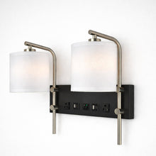 Load image into Gallery viewer, 17.5″W x 13″H Double Wall Lamp with White Linen Shades – Matte Black or Brushed Nickel Finish - 2 Pack