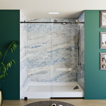 Load image into Gallery viewer, 60&quot; x 76&quot; Frameless Shower Door - Acrylic Shower Pan with Drain - Shower Kit with 5pc Shower Wall System