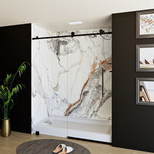 Load image into Gallery viewer, 60&quot; x 76&quot; Frameless Shower Door - Acrylic Shower Pan with Drain - Shower Kit with 5pc Shower Wall System