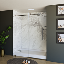 Load image into Gallery viewer, 60&quot; x 76&quot; Frameless Shower Door - Acrylic Shower Pan with Drain - Shower Kit with 5pc Shower Wall System