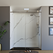 Load image into Gallery viewer, 60&quot; X 76&quot; Armani Grey Alcove Shower Wall Kit - Shower Door / Wall System / Solid Surface Shower Base Tray with Covered Drain
