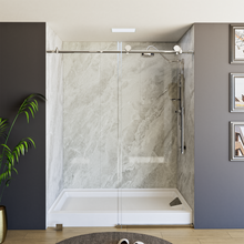 Load image into Gallery viewer, 60&quot; x 76&quot; Frameless Shower Door - Acrylic Shower Pan with Drain - Shower Kit with 5pc Shower Wall System