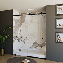 Load image into Gallery viewer, 60&quot; x 76&quot; Frameless Shower Door - Acrylic Shower Pan with Drain - Shower Kit with 5pc Shower Wall System